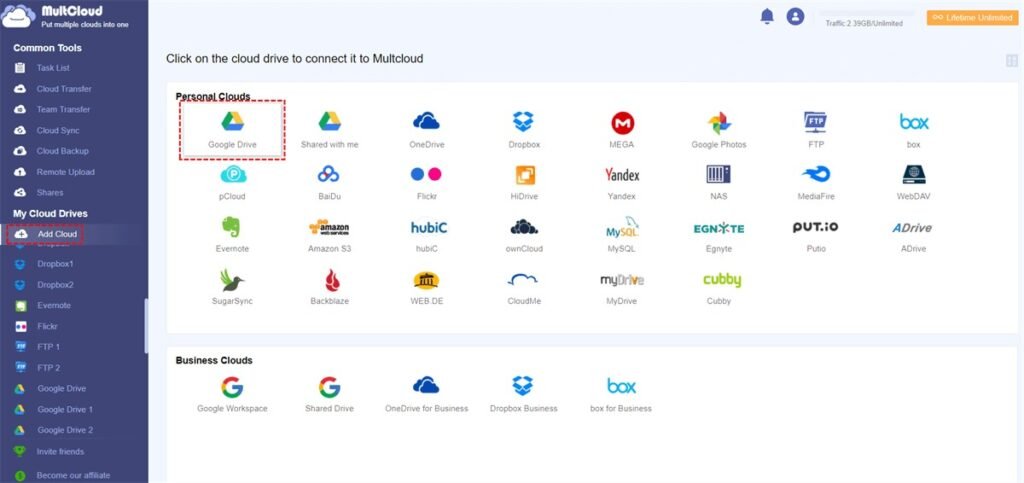 Add Google Drive Accounts to MultCloud