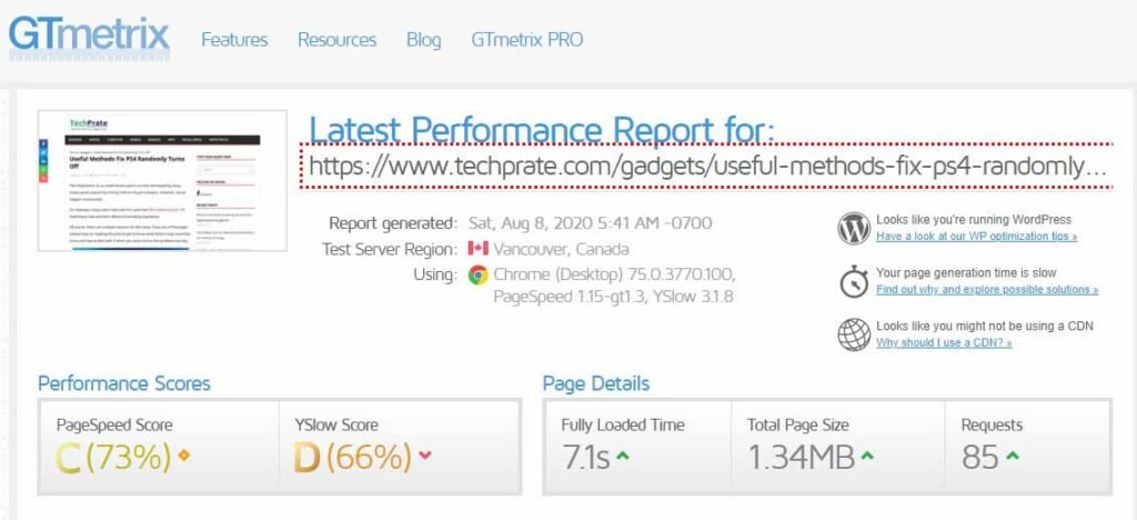 GTmetrix SEO Tool