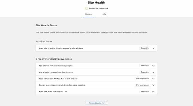 Improvements in Site Health Report