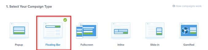 Select the Floating Bar Campaign Type